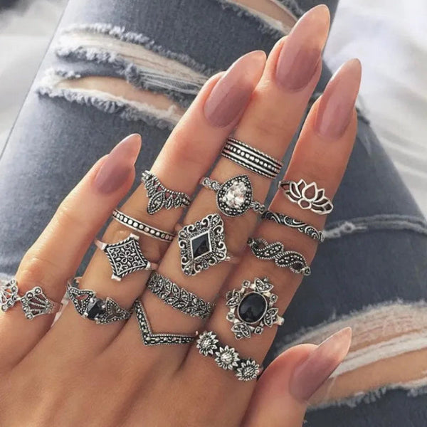15 Piece Alloy Vintage Ring Set Rings