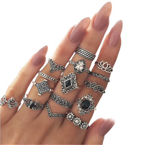 15 Piece Alloy Vintage Ring Set Rings