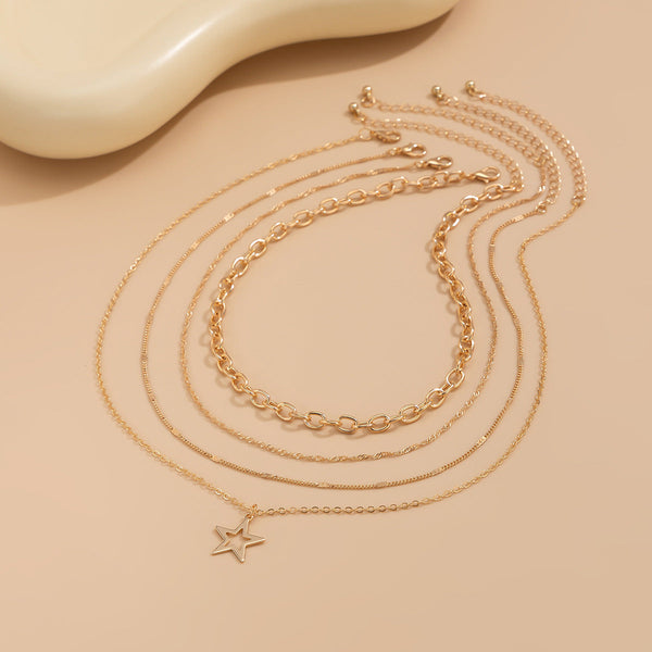 Personalized Pentagram Alloy Collarbone Chain Layered Necklace Set Necklaces & Pendants