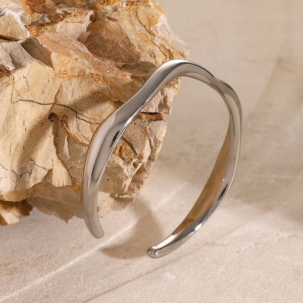 18K Gold Stainless Steel Fine Ripple Open Bangle Ins Minimalist Trendy Titanium Bracelet For Women Bracelets
