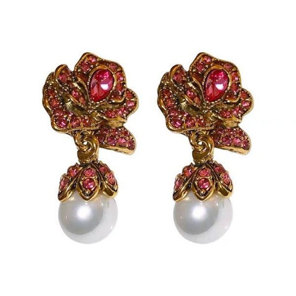 Veile Studios Flower Pearl Medieval Fashion High End Feel Niche Versatile Accessories Earrings