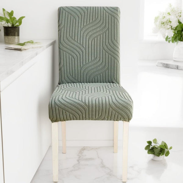 Chair Cover Cypress Green Linear Design Anti Dirt Elastic Material Slipcovers