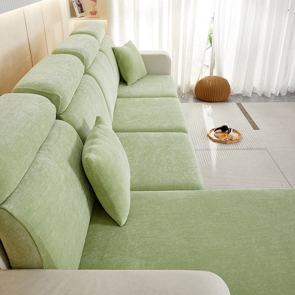 Sofa Cover Mint Green L Shape Polyester Chenille Thick Stretchable Cushion Slipcovers