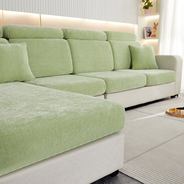 Sofa Cover Mint Green L Shape Polyester Chenille Thick Stretchable Slipcovers