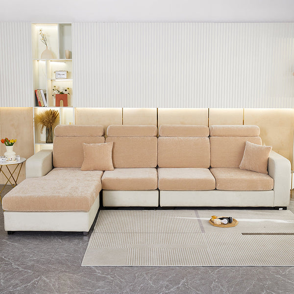 Sofa Cover Coffee L Shape Polyester Chenille Thick Stretchable Cushion Slipcovers