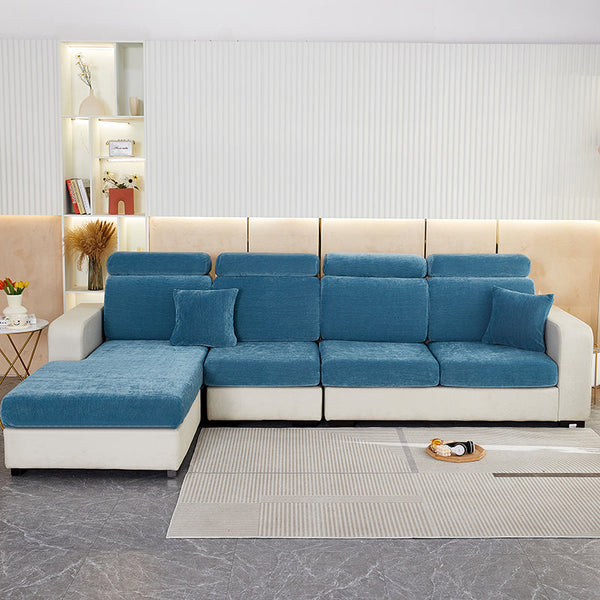 Sofa Cover Dark Blue L Shape Polyester Chenille Thick Stretchable Slipcover Extra Large Slipcovers