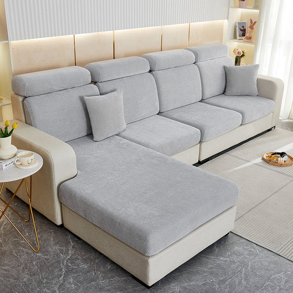 Sofa Cover Light Gray Shape Polyester Chenille Thick Stretchable Cushion Slipcovers