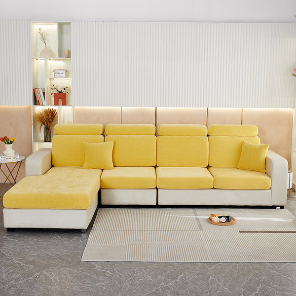 Sofa Cover Pastel Yellow L Shape Polyester Chenille Thick Stretchable Cushion Slipcovers