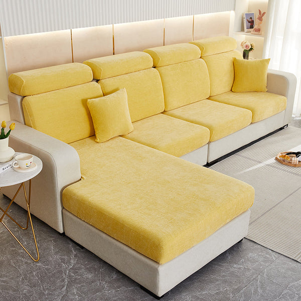 Sofa Cover Pastel Yellow L Shape Polyester Chenille Thick Stretchable For Living Room Slipcovers