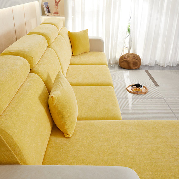 Sofa Cover Pastel Yellow L Shape Polyester Chenille Thick Stretchable Cushion Slipcovers