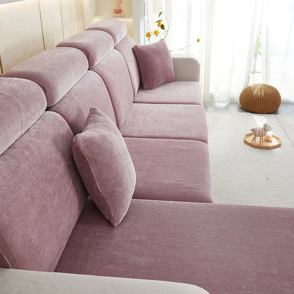 Sofa Cover Old Rose L Shape Polyester Chenille Thick Stretchable Cushion Slipcovers