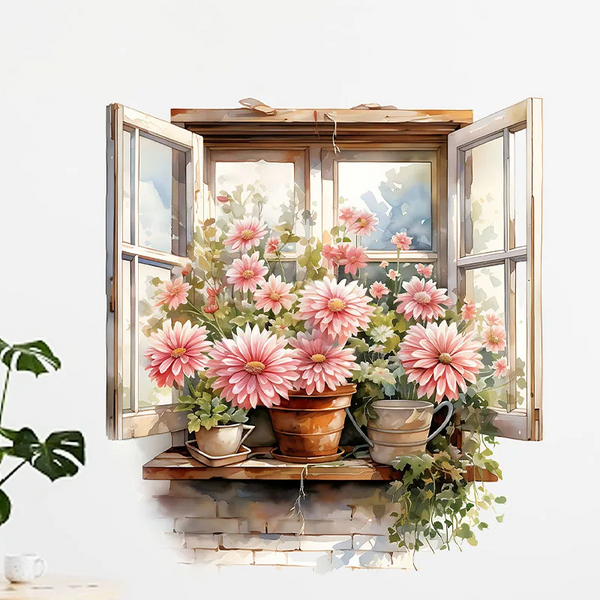 Fake Flowers Wall Sticker Living Room Corridor Entrance Background Home Decoration Art Self Adhesive Waterproof Wall Decals & Stickers