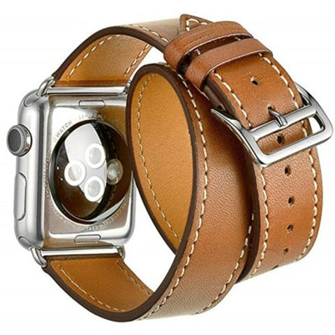 42Mm Genuine Leather Strap Bracelet Replacement Wrist Band With Adapter Clasp For Iwatch Series 321 Brown