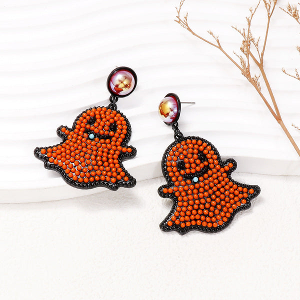 Veile Studios Cartoon Funny Cute Little Pearl Halloween Ghost Face For Festive Wear Earrings