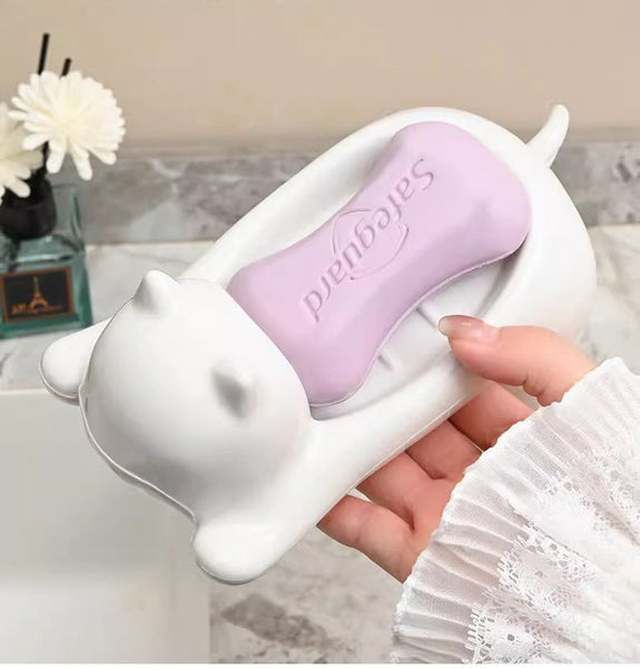 Cat Soap Box Bathroom Products Accessories Dish Cute Pet Drainage Basket Anti Slip Soap Dishes & Dispensers