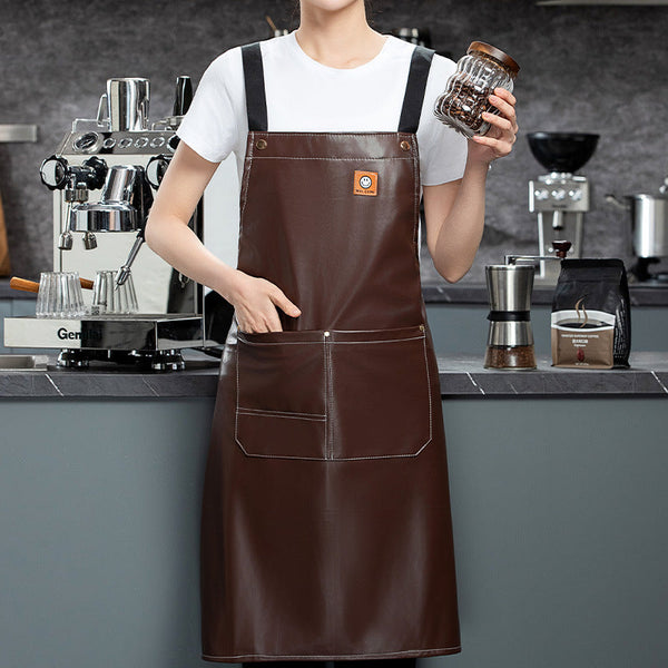 Pu Soft Leather Apron Custom Printed Monochrome Logo Catering Specific Waterproof And Oil Resistant Kitchen Aquatic Waist Work Clothes Aprons