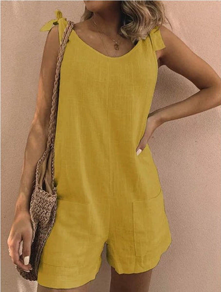 Women's Solid Color Cotton Linen Patch Pocket Loose Jumpsuit For Casual Wear Jumpsuits Rompers & Playsuits