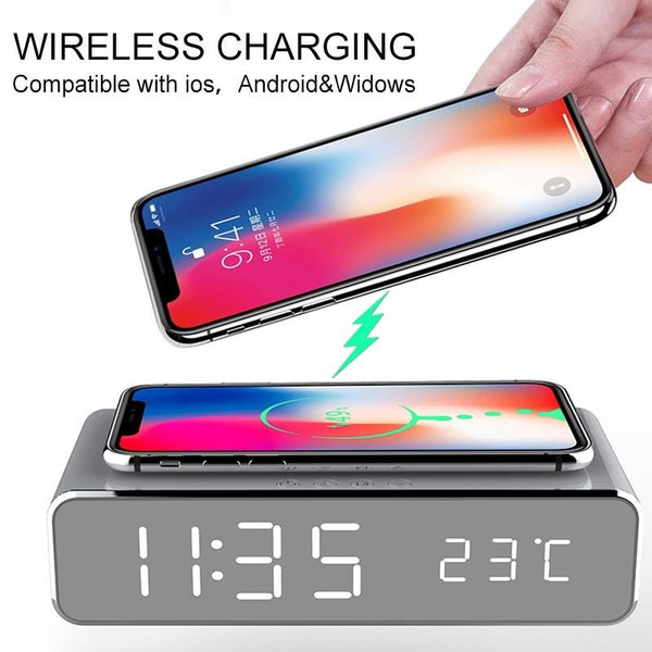 Usb Digital Led Wireless Charger Alarm Clock With Thermometer For Samsung Huawei Chargers & Cradles