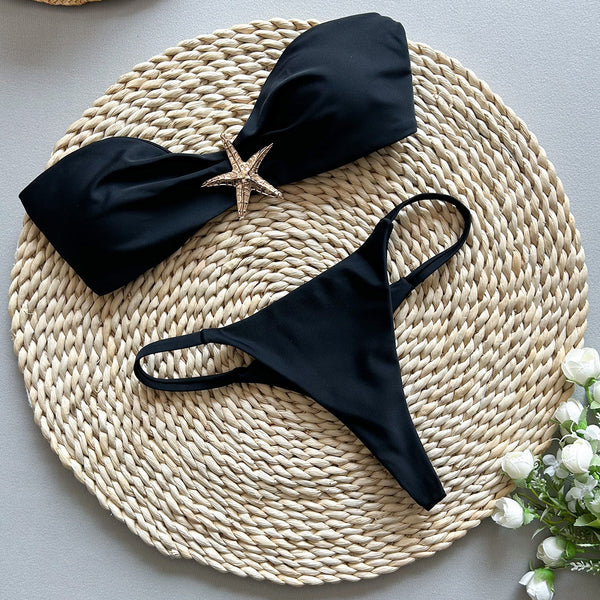Bikini Solid Color Tube Top Cross Border Export Separate Women's Swimsuit Swimwear