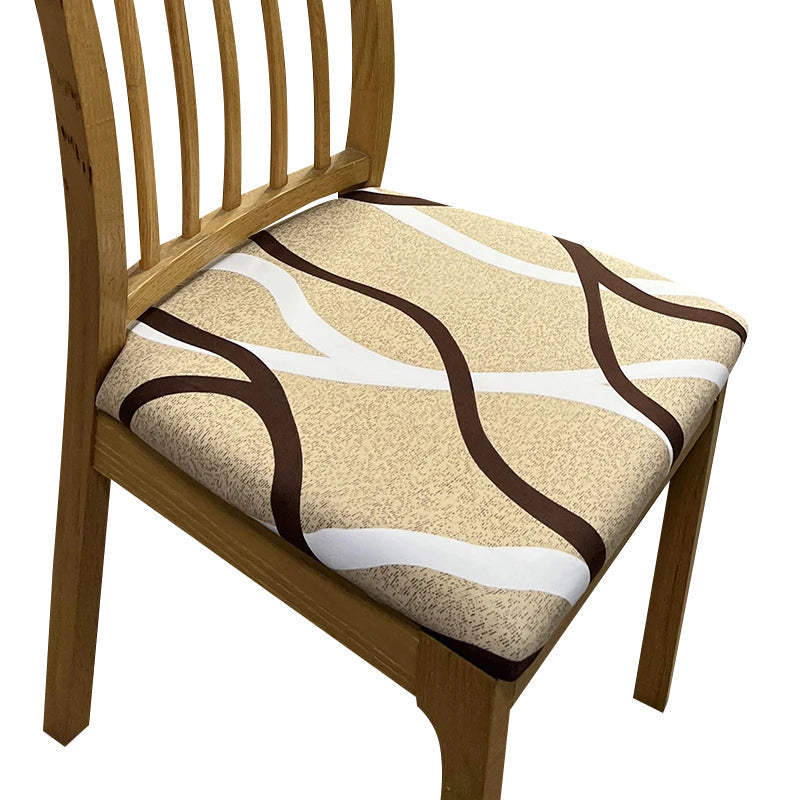 Chair Cover Light Beige Brown White Wave Linear Pattern Print Stretch Seat Slipcovers