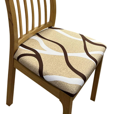 Chair Cover Light Beige Brown White Wave Linear Pattern Print Stretch Seat Slipcovers
