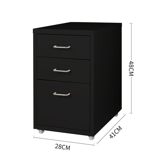 Levede 3 Drawer Office Drawers Filing Cabinet Black Steel Storage Cabinets & Cupboards