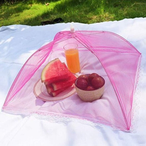 43Cm Home Folding Dish Cover Fine Mesh Large Anti Fly Family Food Net Covers Deep Pink Food Covers
