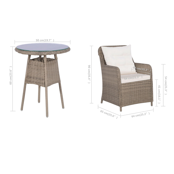 Vidaxl 3 Piece Bistro Set With Cushions And Pillows Poly Rattan Brown Patio Furniture Sets