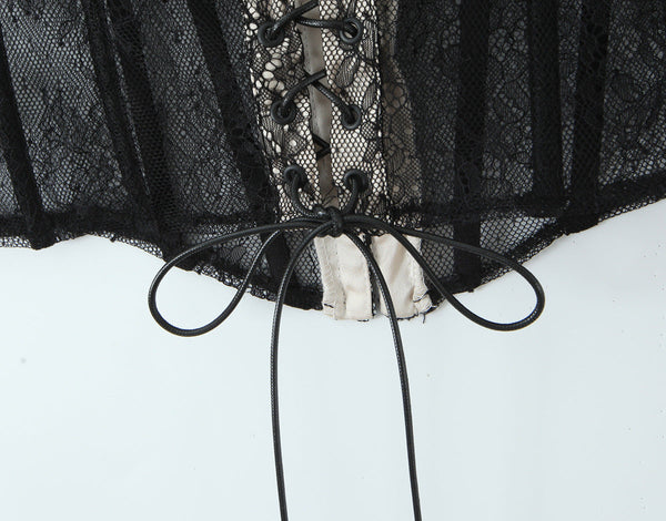 Lace Splicing Fitted Waistband Top With Strap Tube Tops