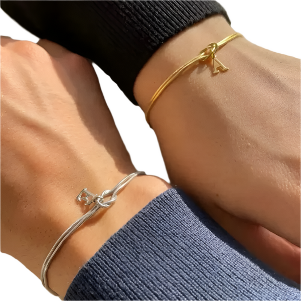 Veile Studios Letter A Z Love Knot For Women Couple Gold Colour Dainty Snake Chain Bracelets