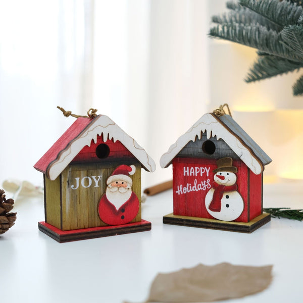 Christmas Retro House Santa Claus Snowman Mini Hut Desktop Gift Box Bar Decoration Seasonal Decorations