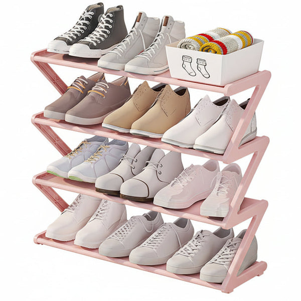 Z Shaped 4 Layer Shoe Organiser Space Saving Wall Corner Mount Stackable Adjustable Storage Shelf Shoe Organisers
