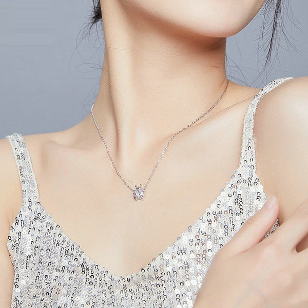 S925 Sterling Silver Necklace For Women White Gold Plated Pink Ladybug Pendant Necklaces & Pendants