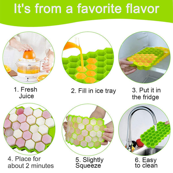 Reusable Honeycomb Shape Silicone Ice Cube Tray Moulds With Lids Ice Cubes Trays & Moulds