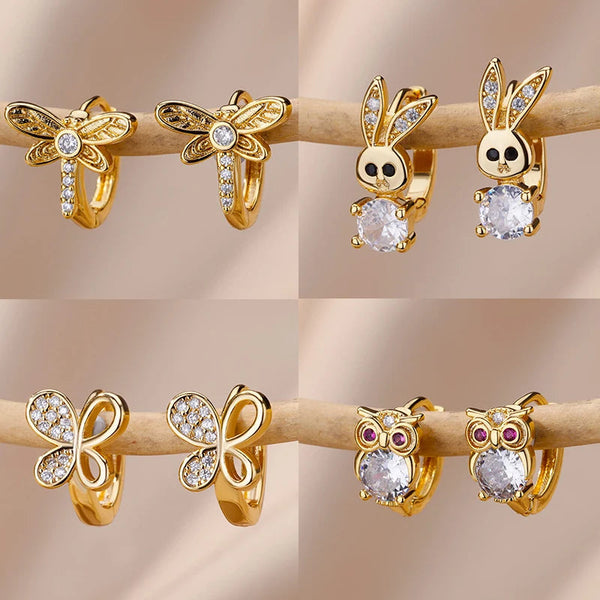 Veile Studios Stainless Steel Rabbit Heart Star Butterfly Women Gold Colour Hoop Earrings