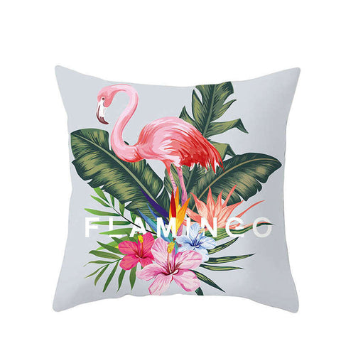 45 X 45Cm Flamingo Cushion Cover In Banana Leaves