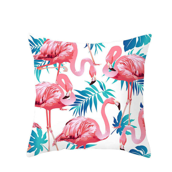45 X 45Cm Flamingo Cushion Cover With Blue Leaves Cushions & Decorative Pillows