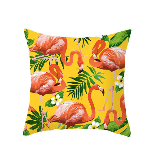 45 X 45Cm Flamingo Cushion Cover With Green Leaves