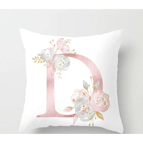 45 X 45Cm Letter Cushion Cover Pink D With Flower Cushions & Decorative Pillows