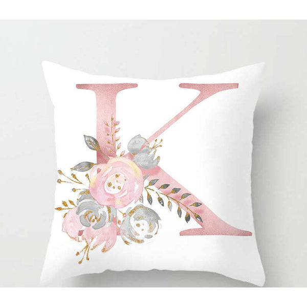 45 X 45Cm Letter Cushion Cover Pink K With Flower