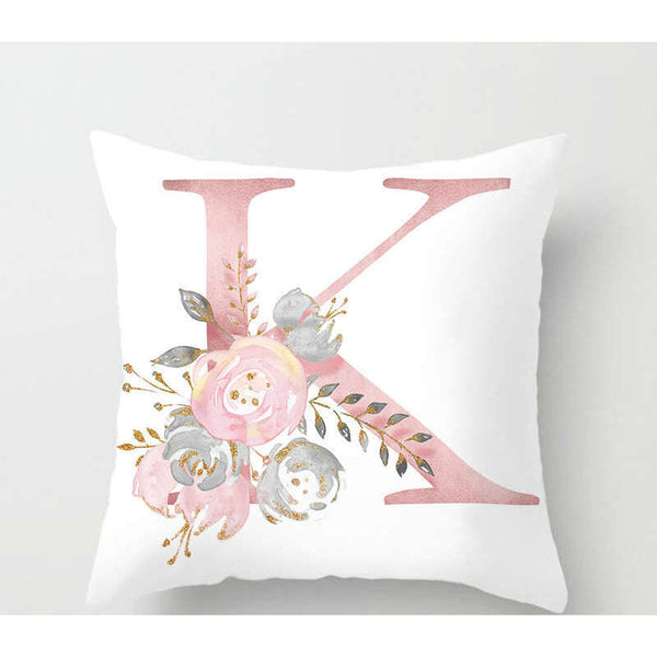 45 X 45Cm Letter Cushion Cover Pink K With Flower Cushions & Decorative Pillows