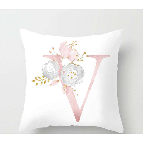 45 X 45Cm Letter Cushion Cover Pink V With Flower