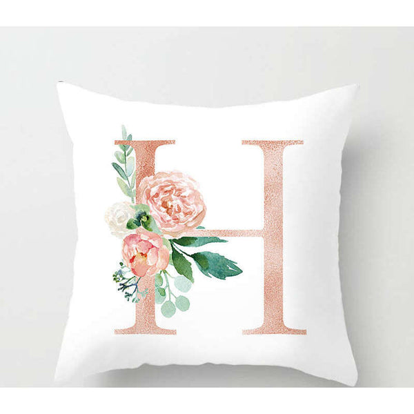 45 X 45Cm H Letter Cushion Cover White Pink Green Roses And Leaves
