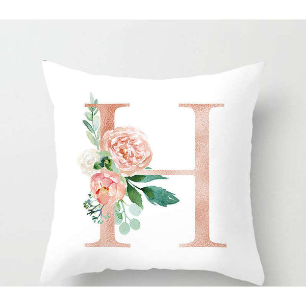 45 X 45Cm Letter Cushion Cover White Pink Green Roses Leaves Cushions & Decorative Pillows
