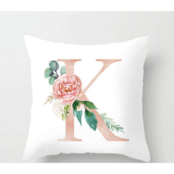 45 X 45Cm Letter Cushion Cover Rose Gold K With Flower Cushions & Decorative Pillows