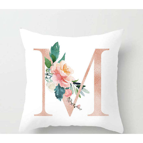 45 X 45Cm Letter Cushion Cover Rose Gold M With Flower