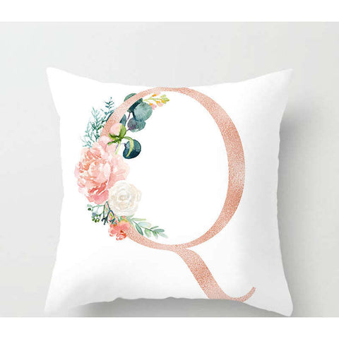 45 X 45Cm Letter Cushion Cover Rose Gold Q With Flower