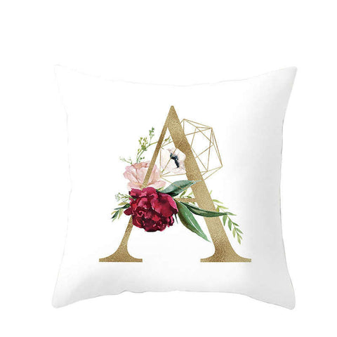 45 X 45Cm Letter Cushion Cover Golden A With Flowers