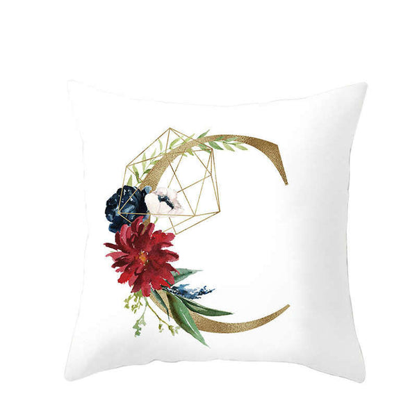 45 X 45Cm Letter Cushion Cover Golden With Flowers Cushions & Decorative Pillows
