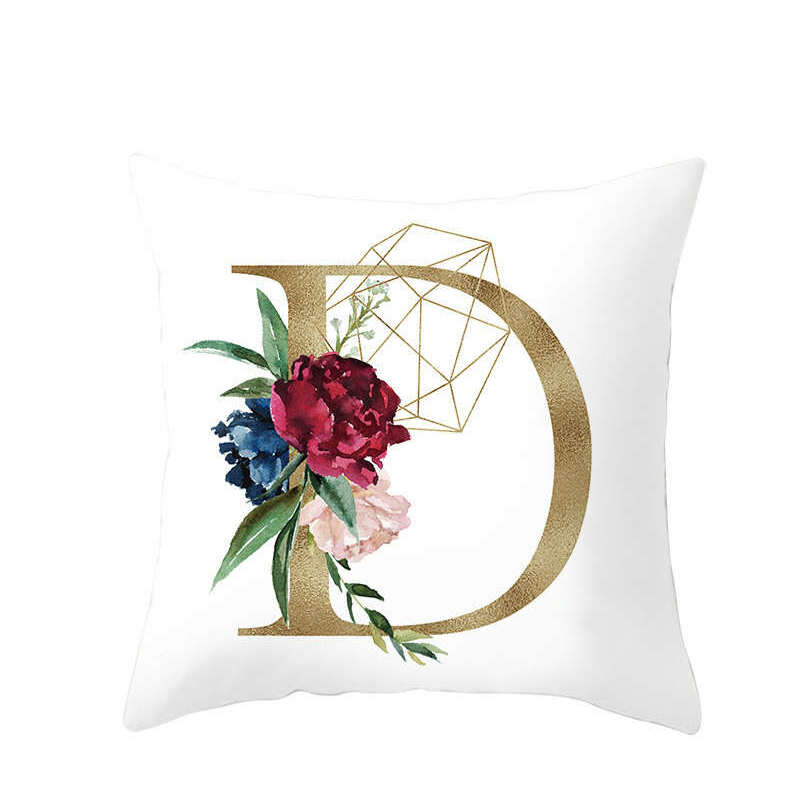 45 X 45Cm Letter Cushion Cover Gold D With Flower Cushions & Decorative Pillows